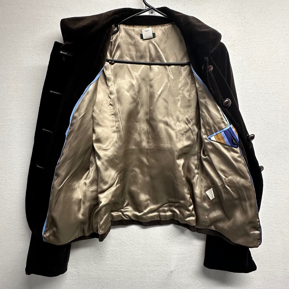 J.Crew Velvet Blazer Women 10 Brown Equestrian Leather Button Contrast Stitch - Picture 13 of 14